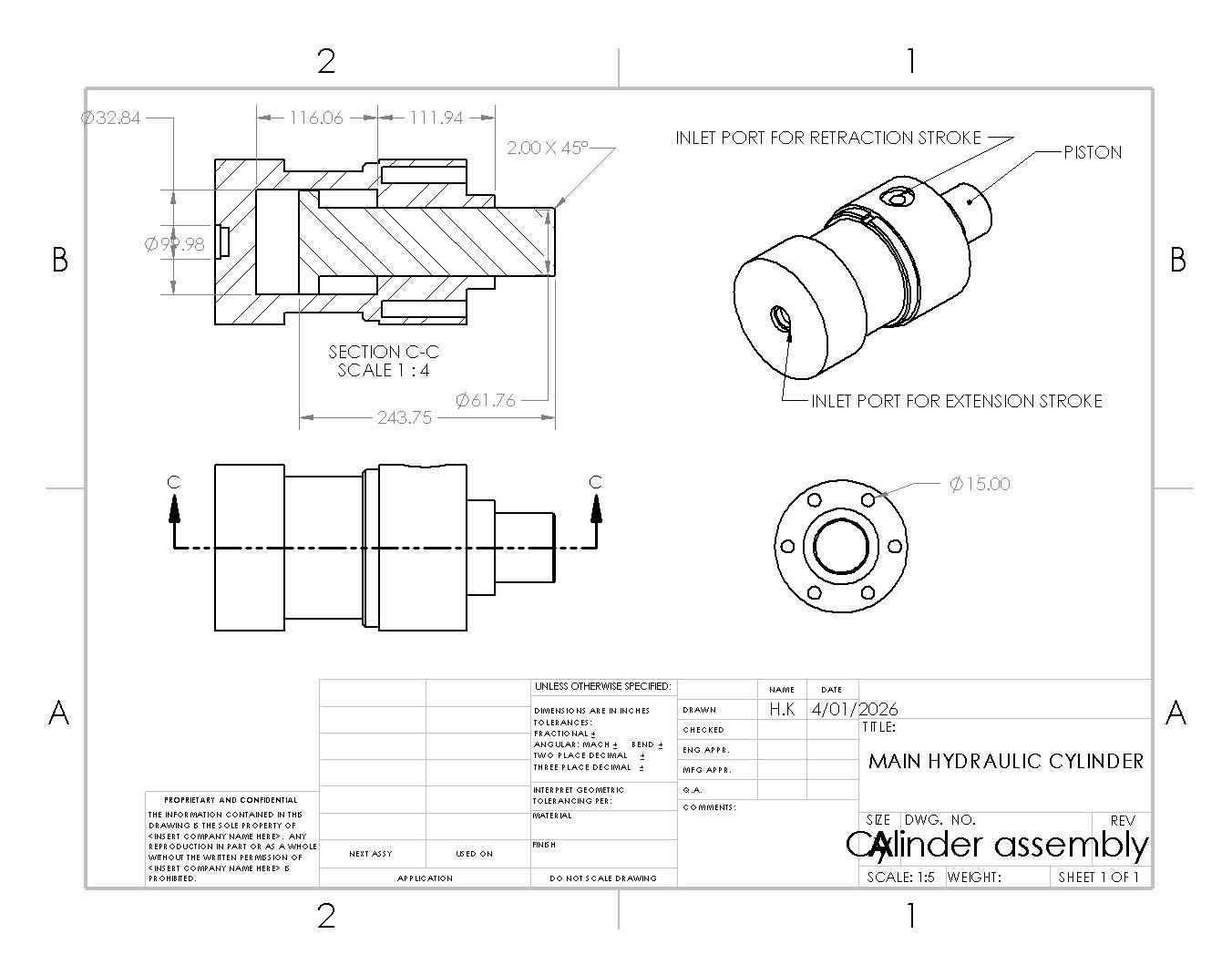 Figure 3: Hydraulic Cylinder Assembly Drawing